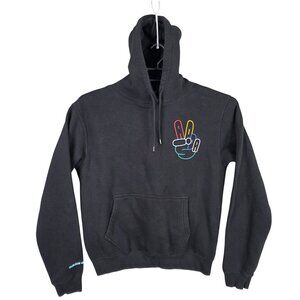 Mens Adidas Black Pullover Hoodie Peace Hand Graphic Drawstring Cotton Blend M